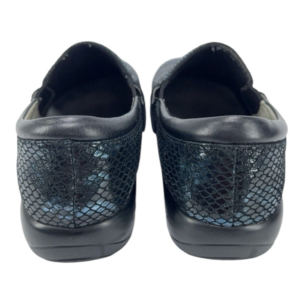 Alegria Kara Slip-On Black Blue Iridescent Leather Clogs - Picture 12 of 14
